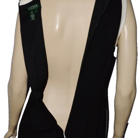 RALPH LAUREN SZ 6 SMALL BLACK WHITE CONTRAST TRIM JERSEY MINI SLEEVELESS DRESS - Picture 6 of 7